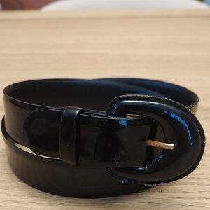 Echo Women's Black Patent Belt Size M Vinyl Taiwan 1980s